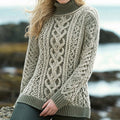 Women's Thick Knit Texture Contrast Color Aran Sweater artswardrobe