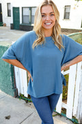 Ellie® | Casual Living cotton denim blue French terry sweater