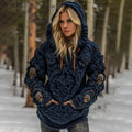 Women's Vintage Viking Tribal Celtic Skull Art Cozy Hooded Sweater elevenforest