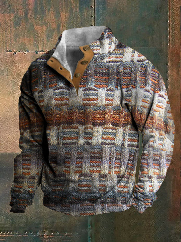 Vintage Colorful Knit Pattern Men's Stand-Up Sweater artswardrobe