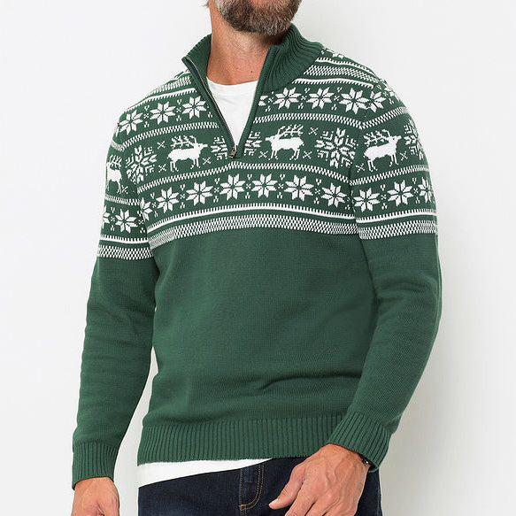 Men's Vintage Christmas Elk Snowflake Sweater elevenforest