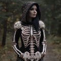 Comstylish Women Halloween Human Skeleton Skeleton And Flower Hooded Sweater