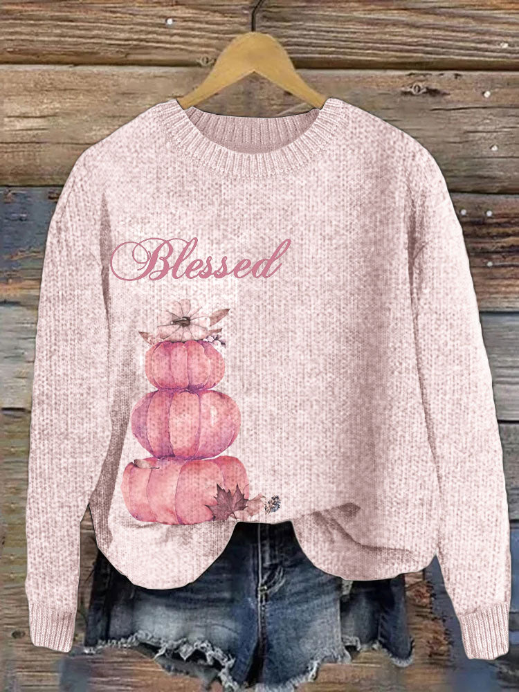 Pink Blessed Pumpkins Embroidered Sweater artswardrobe