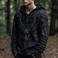 Men's Rock Wings Skull And Cross Knitted Cozy Hooded Sweater artswardrobe