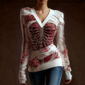 Classy Skeleton Anatomy Bloody Roses Bandages V Neck Sweater artswardrobe