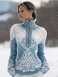 Comstylish Classy Wings Snowflakes Celtic Cozy Knit Zip Up Sweater