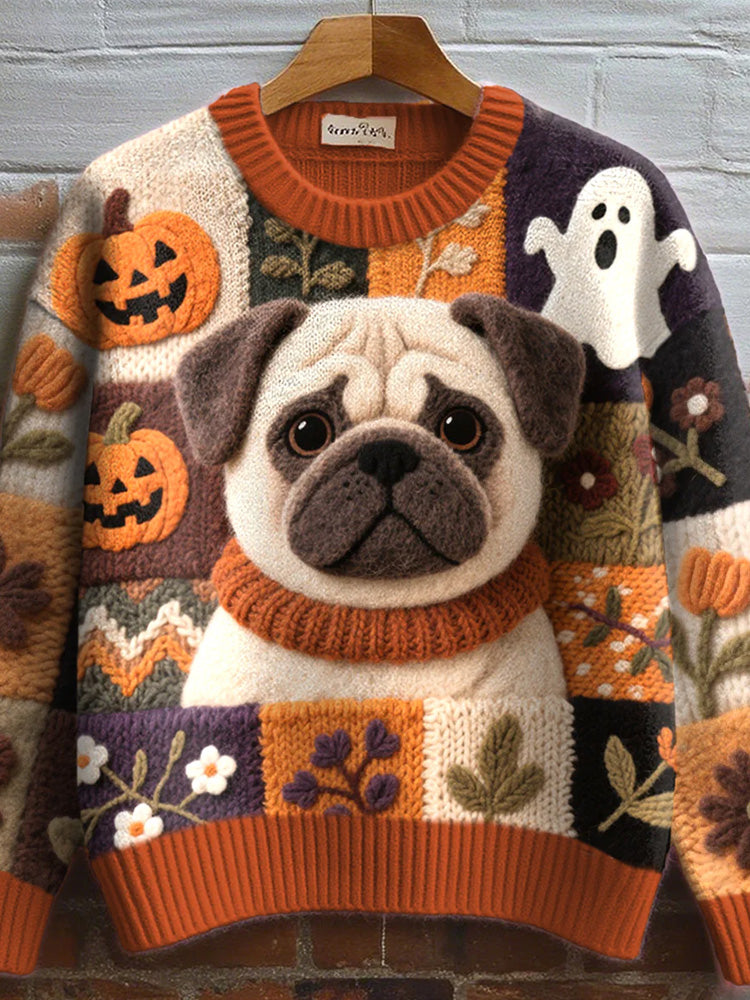 Comstylish Women's Lovely Pug Felt Art Cozy Knit Sweater