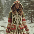 Women's  Halloween Skeleton Pattern Knit Hooded Sweater Jacket artswardrobe