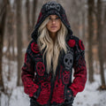 Women's Vintage Skull Art Knit Zip Up Hooded Sweater artswardrobe