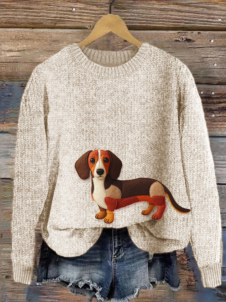 Comstylish Dachshund Dog Felt Art Cozy Knit Sweater