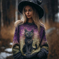Halloween Black Cat Embroidered Vintage Cozy Knit Sweater elevenforest