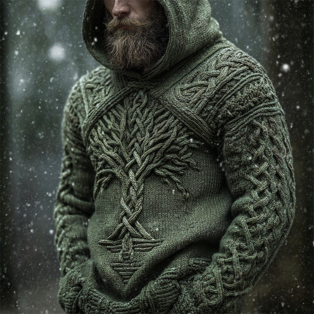 Mystical Norse Mythology Tree Of Life Men's Chunky Knit Hooded Sweater artswardrobe