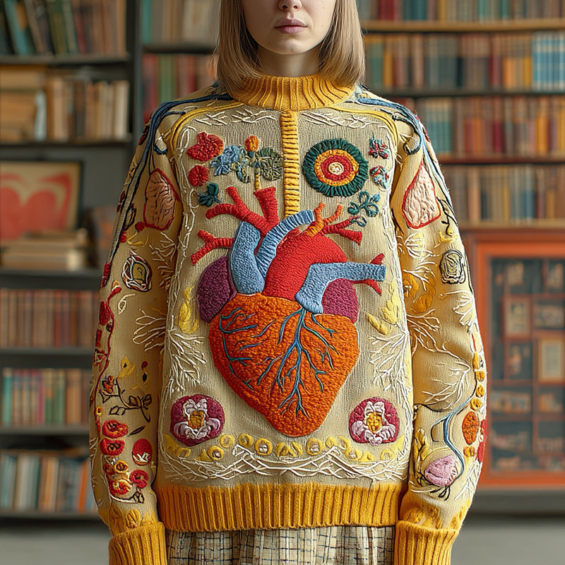 Comstylish Women's Classic Halloween Anatomy Art Knit Turtleneck Sweater