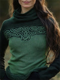 Classic Celtic Jacquard Contrast Color Turtleneck Sweater elevenforest