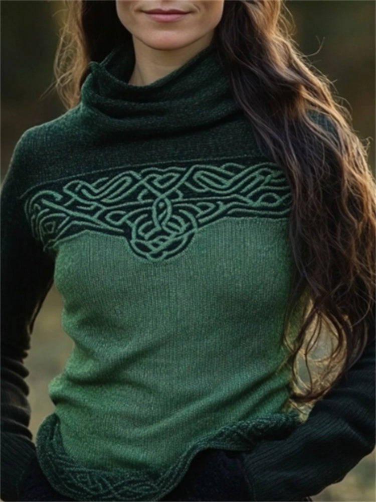 Classic Celtic Jacquard Contrast Color Turtleneck Sweater elevenforest