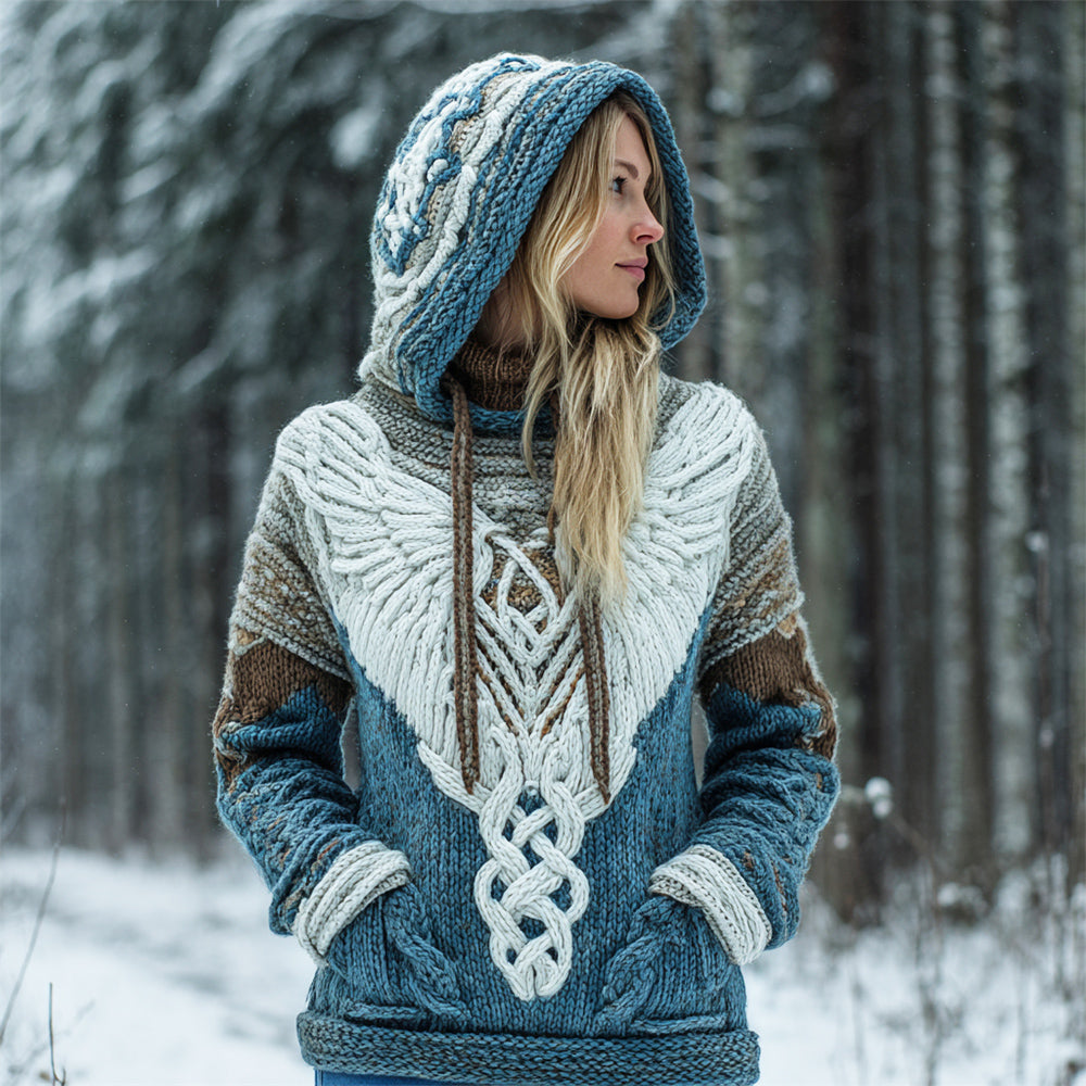 Comstylish Viking Goddess Wings Women's Knit Hooded Sweater
