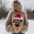 Comstylish Fuzzy Cute German Shepherd Puppy Knit Christmas Sweater