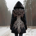 Women's Viking Tree Of Life Knit Jacquard Zip Hooded Sweater artswardrobe
