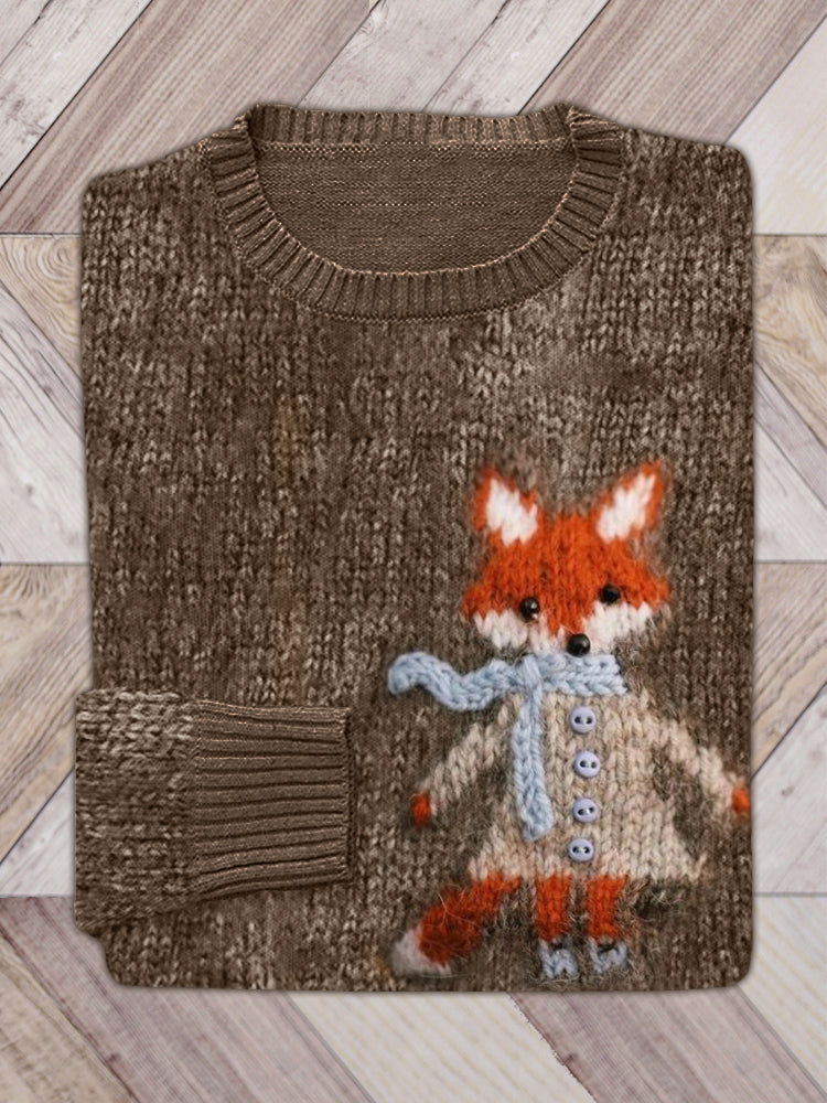 Lovely Fox Knit Art Cozy Sweater artswardrobe