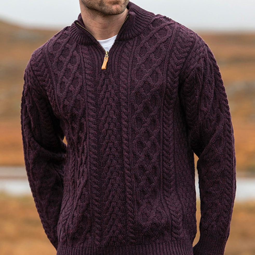 Vintage Traditional Chunky Knit Warm Zip-Up Sweater artswardrobe