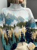 Comstylish Women's Casual Outdoor Landscape Forest Print Sweater