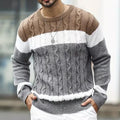Men'S Retro Patchwork Jacquard Knitting Crew Neck Sweater artswardrobe
