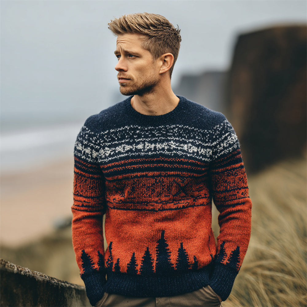 Retro Christmas Tree Design Men's Icelandic Sweater artswardrobe