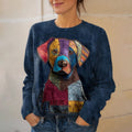 Vintage Funny Dog Art Print Knit Pullover Sweater artswardrobe
