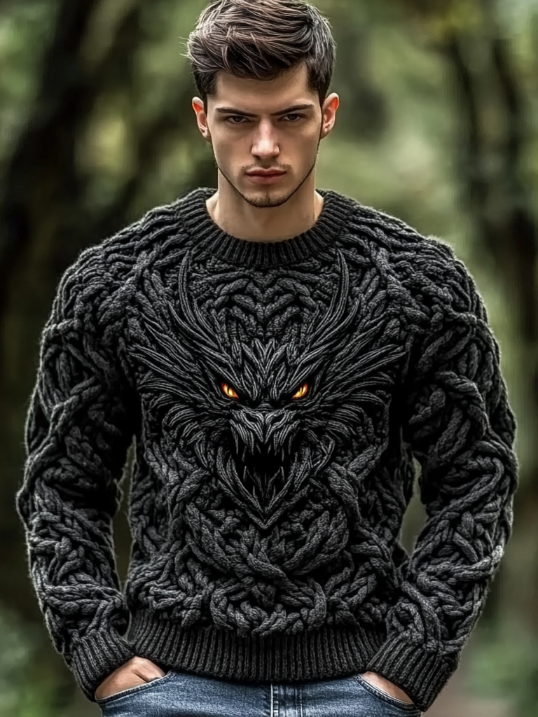 Men's Viking Dragon Celtic Jacquard Knitted Comfort Sweater artswardrobe