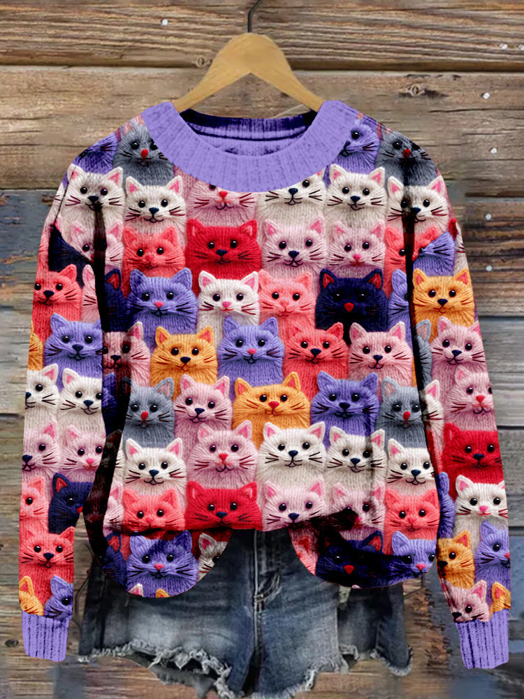 Colorful Cute Cats Embroidered Cozy Sweater elevenforest