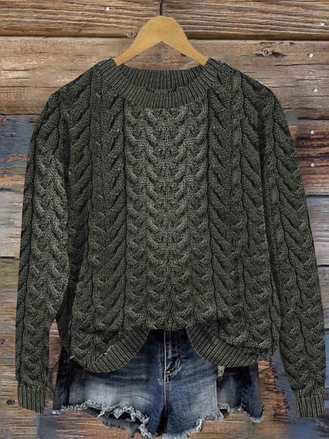 Women's Super Soft Honeycomb Aran Crew Neck Sweater artswardrobe