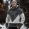 Men's Vintage Viking Celtic Jacquard Chunky Hooded Sweater artswardrobe