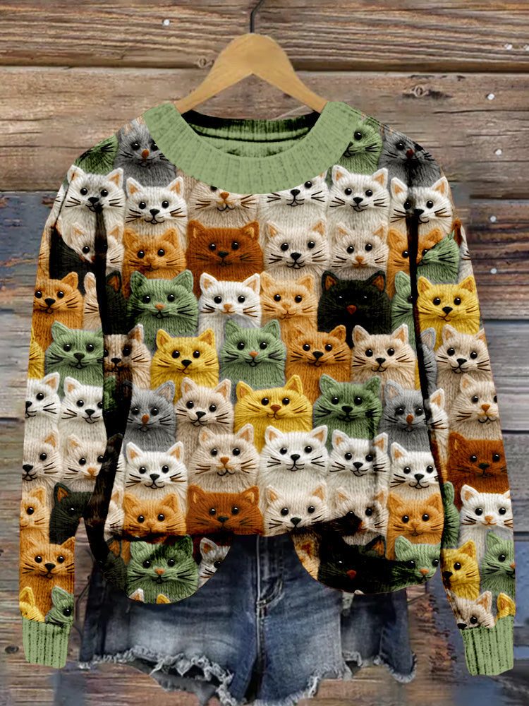 Colorful Cute Cats Embroidered Cozy Sweater elevenforest