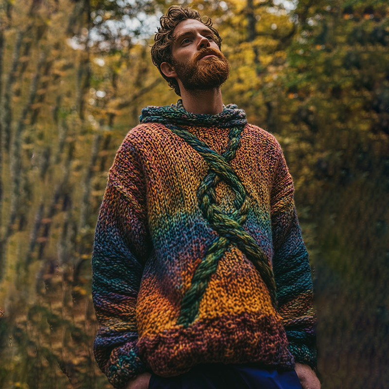 Men's Vintage Rainbow Irish Celtic Knot Jacquard Mottled Hooded Sweater artswardrobe