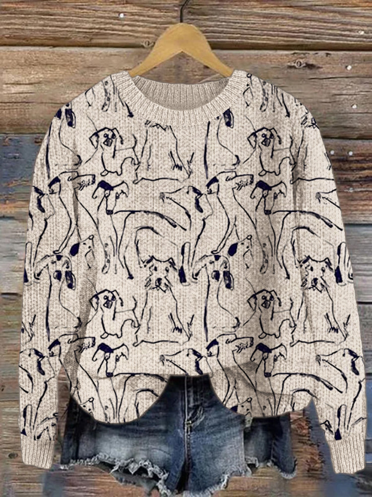 Comstylish Abstract Cartoon Dogs Women's Soft Sweater