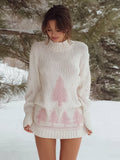 Comstylish Pink Christmas Trees Cozy Knit Sweater Dress