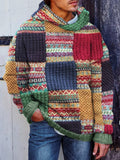 Men's Colorful Aztec Cable Knit Patchwork Cozy Hooded Sweater artswardrobe