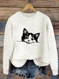 Comstylish Women's Casual Funny Black Cat Print Sweater