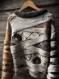 Halloween Spooky Mummy Bandages Inspired Cozy Knit Sweater artswardrobe