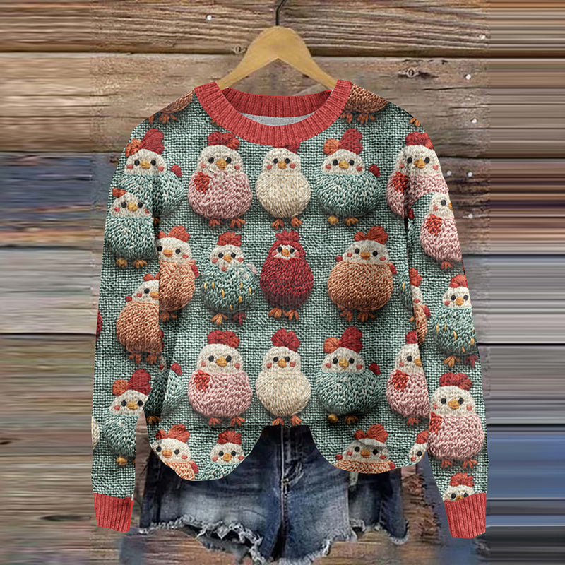Colorful Chick Print Women's Crew Neck Sweater artswardrobe
