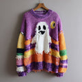 Halloween Spooky Ghost Embroidered Patchwork Cozy Knitted Sweater artswardrobe