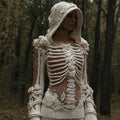 Women's Halloween Skull And White Rose Mesh Sweater artswardrobe