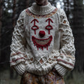 Men's Halloween Clown Face Embroidered Antique White Turtleneck Sweater artswardrobe