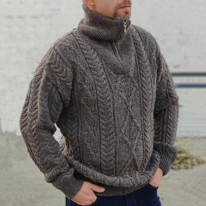 Mens Organic Irish Aran Half Zip Sweater artswardrobe