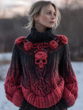 Vintage Red Roses Viking Celtic Skull Cozy Knit Turtleneck Sweater artswardrobe
