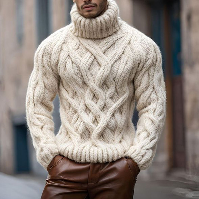 Men'S Vintage Knit Jacquard Turtleneck Sweater artswardrobe
