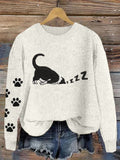 Cute Sleeping Cat Embroidered Cozy Knit Sweater elevenforest
