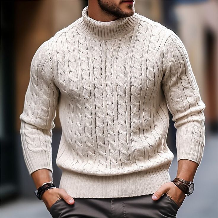 Men'S Retro Jacquard Knitted Art High Neck Cozy Knit Sweater artswardrobe