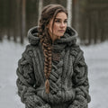 Women's Vintage Celtic Knot Art Knit Aran Hooded Sweater artswardrobe