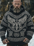 Men's Viking Raven Celtic Jacquard Cozy Hooded Sweater artswardrobe